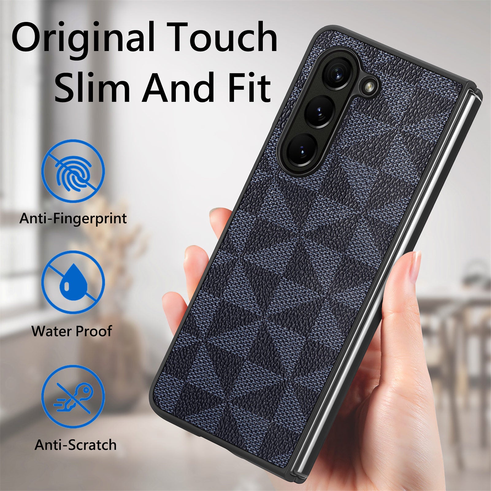 For Samsung Galaxy Z Fold5 5G PU Leather PC Phone Case Triangle Splicing Pattern Cover with Tempered Glass Film For Samsung Galaxy Z Fold5 5G PU Leather PC Phone Case Triangle Splicing Pattern Cover with Tempered Glass Film